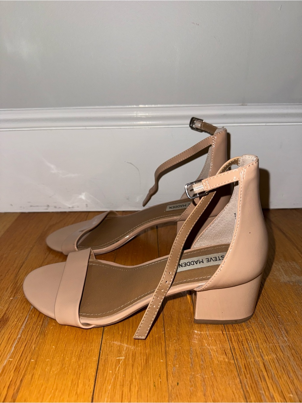 Steve Madden Beige Ankle-Strap Block Heel Sandals